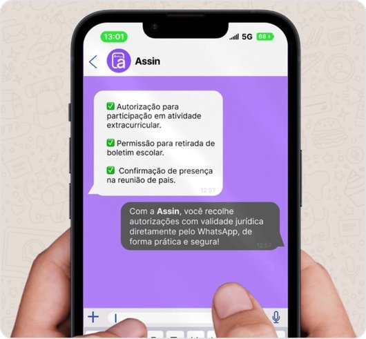 Celular com mensagem de Autorização com validade jurídica